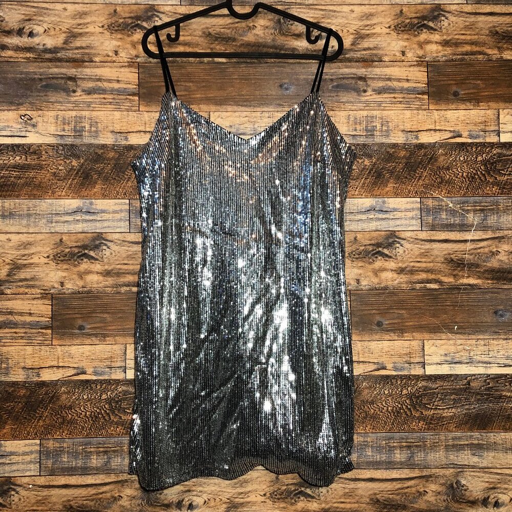 Sequin glitter silver gray mini party cocktail dress wild fable